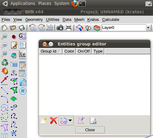 Define entity groups Click the Groups button to open the group window Each group will define a part of the model Fluid body Inlet surface