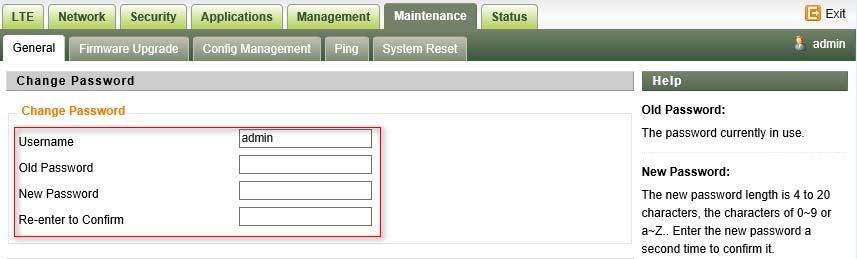 Change Password You can select the language or modify the web login password via the Maintenance page.