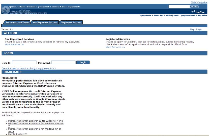 A. Creating User ID Instructions back to TOC Log on to: http://www.nj.gov/dep/online/ for instructions on how to create a User ID.