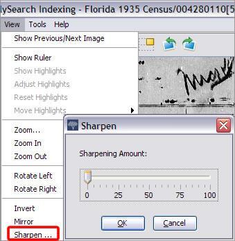 Indexing Sharpen 1. Click the View menu, and click Sharpen. 2. Click and drag the slider to select the amount of sharpening. 3.