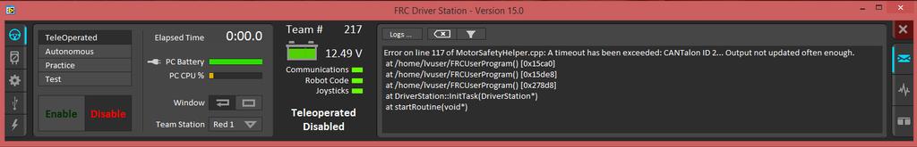 16.10. Driver Station reports MotorSafetyHelper.cpp: A timeout, motor drive no longer works. roborio Web-based Configuration says No Drive mode? Driver Station reports error -44075?