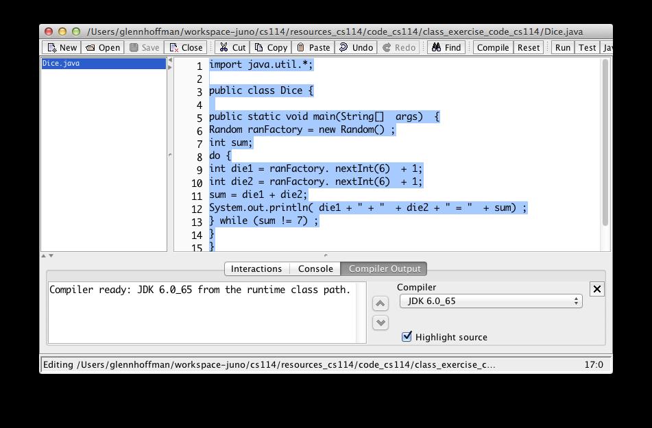 Indenting in DrJava You can select the contents of the