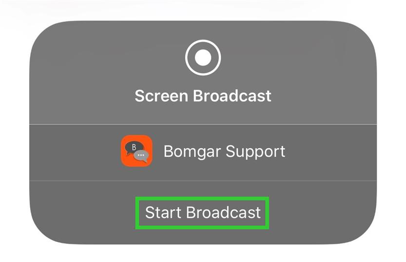 To start screen sharing, follow the steps below. 1. After initiating a session from the BeyondTrust ios customer client, tap the Screen Recording icon.