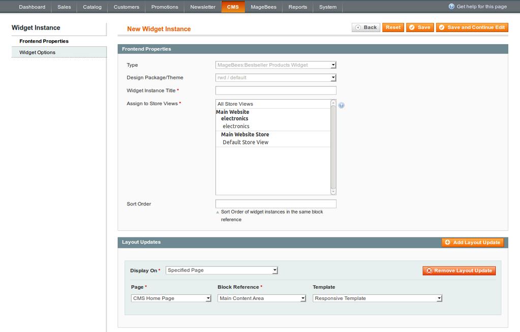 Fill all required fields and select layout for display on specific page.