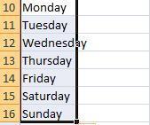 Days and Months 1. Type Monday in the active cell. 2. Position the mouse on the Auto Fill Handle. 3. Drag the down.