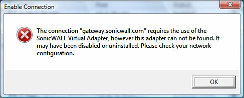 Process 2: Post-Install Errors These problems are seen after the successful install. 1) Virtual Adapter (VA) is not enabled. 2) Blue Screen 3) Failed to run SonicWALL service.
