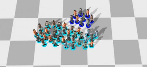 In the first case, groups naturally form lanes to avoid each other more efficiently whereas on the second case the groups mix together but do not split from their groups.