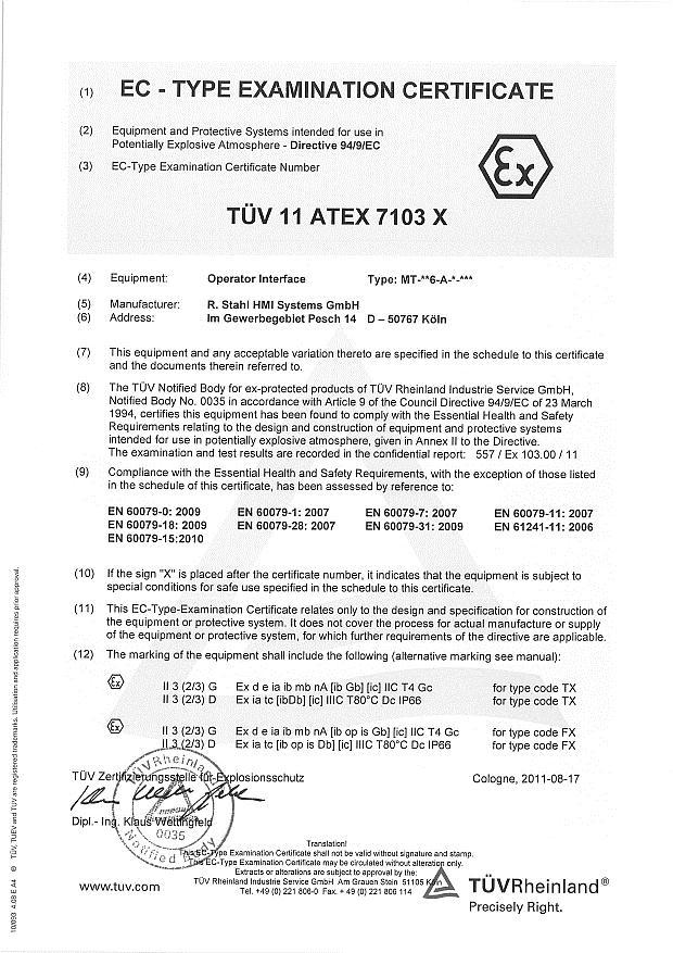 ATEX EC type examination certificate 2 ATEX EC type examination