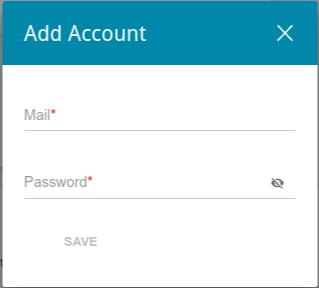 Then click the ADD button to add an account which will be used for the service work. Figure 102. The SafeDNS page. The window for adding an account.