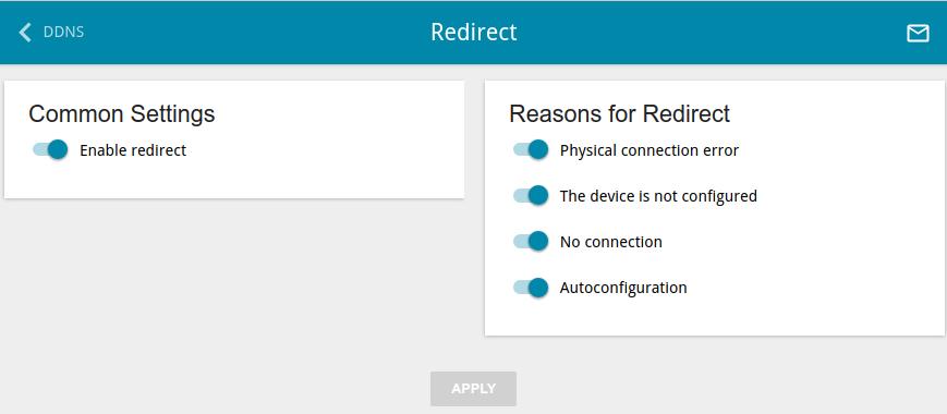 Redirect On the Advanced / Redirect page, you can enable notifications on the reason of the Internet connection failure.