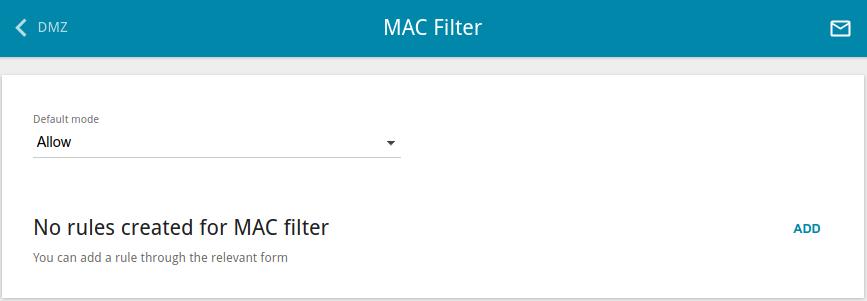 MAC Filter On the Firewall / MAC Filter page, you can configure MAC-address-based filtering for computers of the router's LAN. Figure 126. The Firewall / MAC Filter page.
