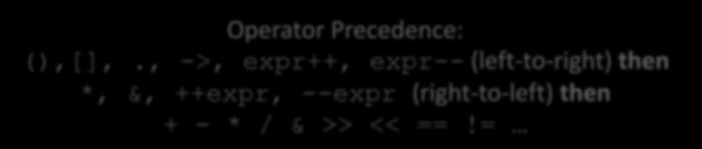 printf( %s, *cpp[-2]+3); printf( %s\n, cpp[-1][-1]+1); } Operator Precedence: (),[],.