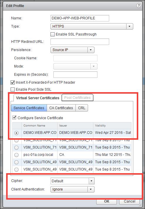 c Verify the application profile meets the persistent method supported, type (protocol), and SSL (if