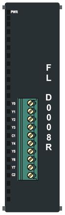 FLD0008R Product Specifications Digital Outputs Output per Channel Isolation Output Capacity Output Response Time 8 Relay (From A) Outputs, 4 points per common 230V, 2A or 24VDC, 2A Optically