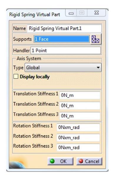 Figure 1.10 Rigid Spring Virtual Part dialogue box [5] Figure 1.11 is a depiction of how a virtual part looks in the Catia V5 interface.