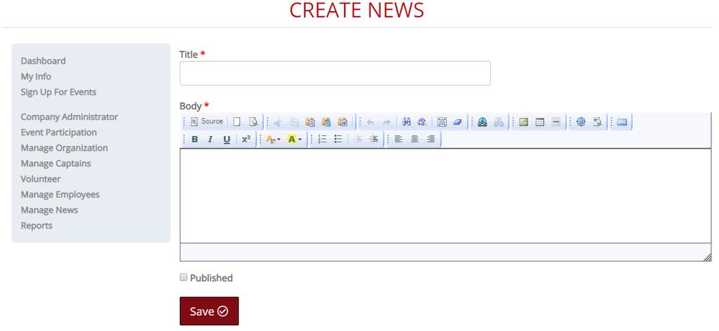 When finished, click Save Please note: You can delete or edit news items by going to Manage News from your Dashboard and clicking the Edit or Delete buttons.