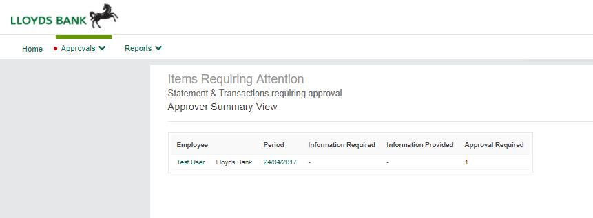 Items Requiring Your Attention After clicking on Approvals on the Home Page menu,you will be given an option to view Items Requiring Attention or by selecting by Statement period From here you can