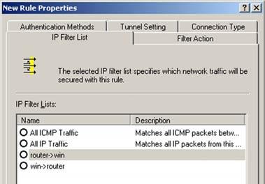 Figure C-8: Filters Properties 10. Click the OK or Close button and the New Rule Properties screen should appear with the IP Filer List tab selected.