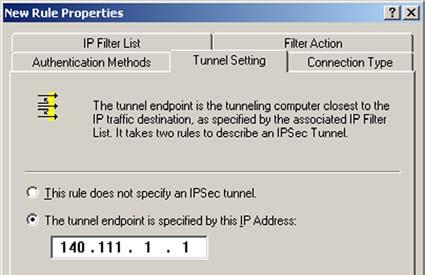 7. Select the Tunnel Setting tab, and click The tunnel endpoint is specified by this IP Address radio button. Then, enter the WAN IP Address.
