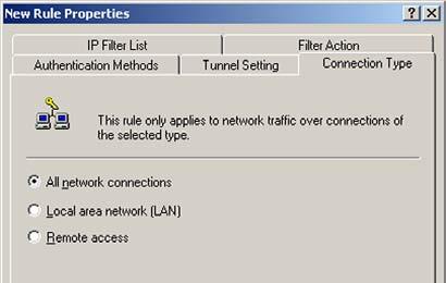 16. Click the Connection Type tab, and select All network connections.