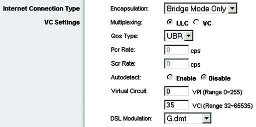Bridged Mode Only If you are using your Gateway as a bridge, which makes the Gateway act like a standalone modem, select Bridged Mode Only. All NAT and routing is disabled in this mode. VC Settings.