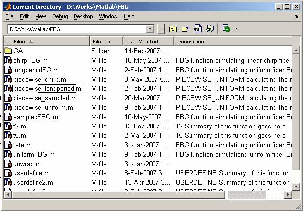 MATLAB Desktop Current Directory File and folder information in