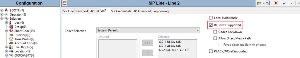 5.3.2 SIP Line VoIP Tab Select the VoIP tab, and check Re-invite