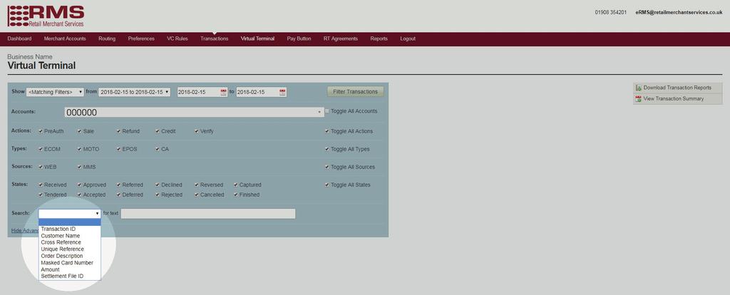 To search for a specific customer, click Show Advanced Filters.