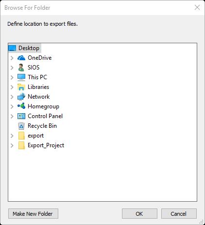 However, in this application example the export is restricted to software components only. After defining a target folder for the export, export data will be stored as follows.