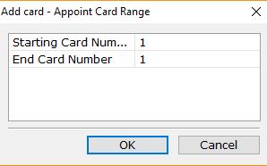 5. Add card manually Function: Enter the starting and card number in the window that appears. Then the cards will be added to the database and displayed in the window. 6.