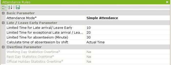 T&A simple mode - parameters Timeout for lateness / early exit - set in the right field value indicates that the employee can come to 10 minutes (in this case) later than planned start time of a job