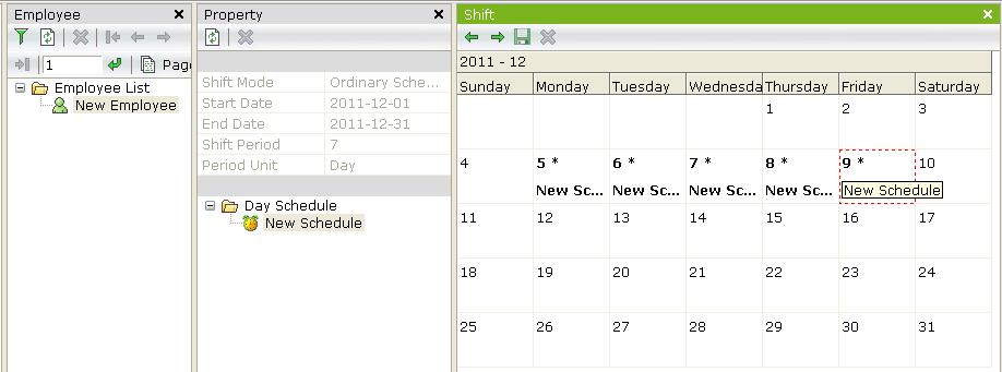 6.4.3 Shifts This window allows operator to assign employee predefined schedules for weekdays. Days that do not have an assigned schedule are called "days without a schedule.