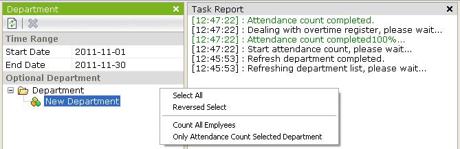 6.5.4 Attendance count This option is used to calculate the working time using registrations during the given period.