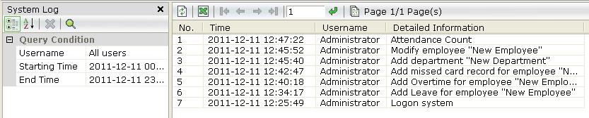 6.6.10 System Logs This option allows the system administrator to generate a report that contains system logs. Filter settings To view the report click on the magnifying glass icon.