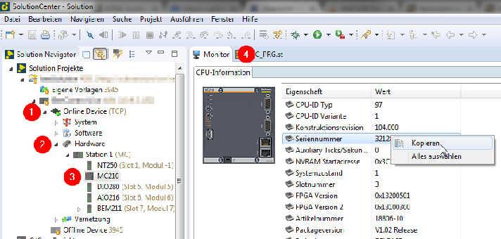 Compact Flash or CFast memory card Procedure: 1. Select Online Device > System > Memory in the navigator view. 2.