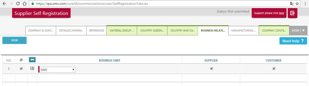 By using the drop down in column "Business unit" you can select the appropriate business unit (OMV, OMV Petrom and/or Borealis).