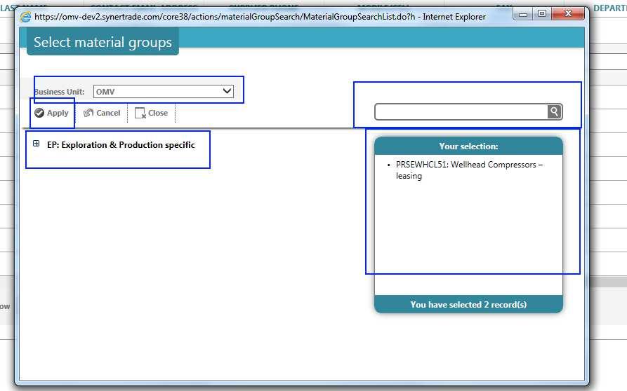 To assign material groups to added company contacts please expand the material group tree and check the material groups the