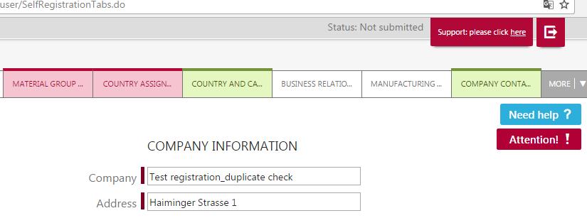 3. New registration 3.1. Tab Company & Contacts Please complete the requested company information as well as the VAT-, Tax- or Registration No. and D&B DUNS number of your company.