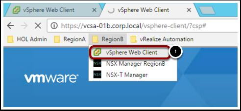 1. Click on the Site B Web Client bookmark. Enter the following credentials and Login: username: administrator@vsphere.
