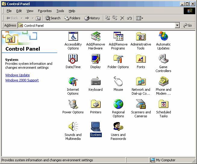 For Windows 2000 1) Please select [Setup] [Control Panel] from the