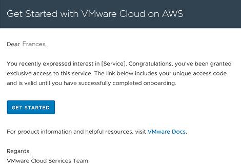 Email Invitation to VMC on AWS Access Train Test Commit Org Setup Provision Report Invoice Email Notification to Activate VMC on AWS Service Once your request for service request has been submitted,