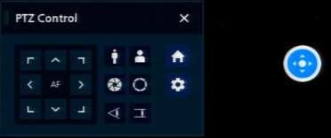 Quick Menu: Selecting the PTZ control option will diplsay a PTZ control panel and the PTZ icon in the center of the screen: