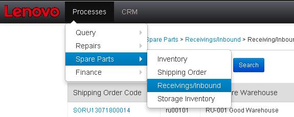Receiving shipments If you are the service center receiving shipment, click the menu Receivings as shown below: You will see a list of all receiving shipment.