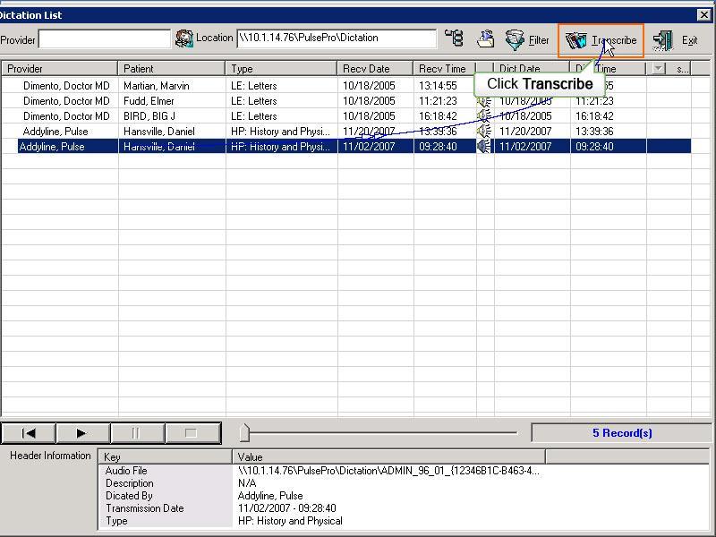 The header information for the record displays in the preview pane.