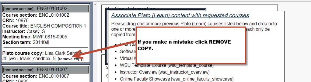 If you make a mistake you can click REMOVE COPY and try again.