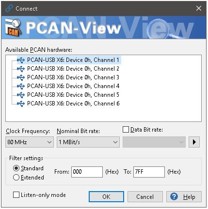 Do the following to start and initialize PCAN-View: 1. Open the Windows Start menu and select PCAN-View. The Connect dialog box appears. Figure 10: Selection of the specific hardware and parameters 2.