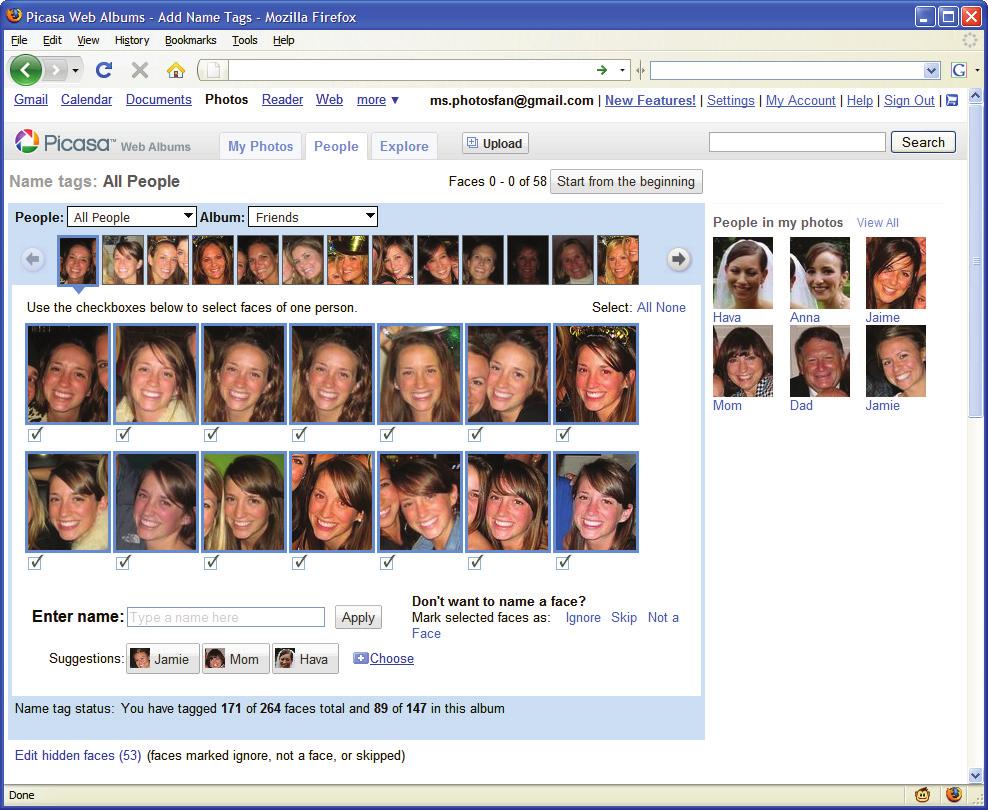 Picasa Web Albums manages your online photo collection and makes it easy to apply name tags, sort your photos, and share your albums with friends or the world Name tags Naming people in your photos