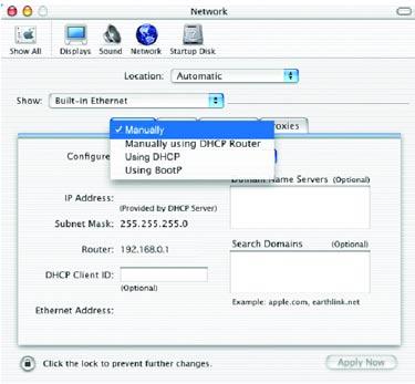 Preferences cclick on Network Select Built-in Ethernet in