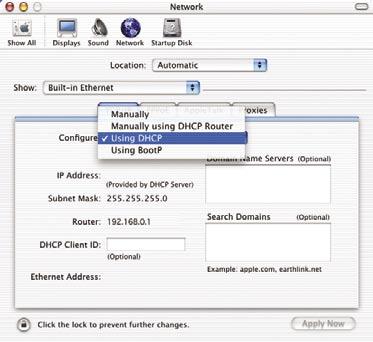 Networking Basics Selecting a Dynamic IP Address with Macintosh OSX Go to the Apple Menu and select System Preferences Click on Network Select Built-in Ethernet in the