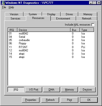 Checking Windows NT 4 I/O Usage The simplest way to find out which I/O addresses and IRQ s are available for the serial card is to examine those that Windows NT believes are free.